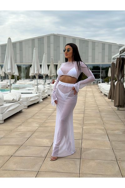 nikto brand Set De Plaja Cu Fusta Si Top Alb Lycra – Marina
