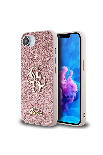 Guess iPhone 16E Uyumlu Kılıf Orjinal Lisanslı 4G Büyük Metal Logolu Glitter ...