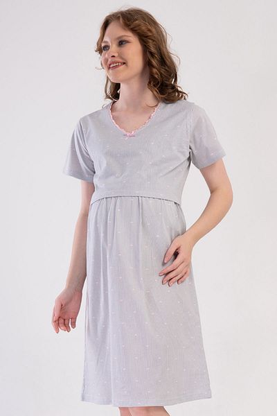 VİENETTA Cotton Women's V-Neck Collar Ruched Gathered Maternity Nightgown , 408034