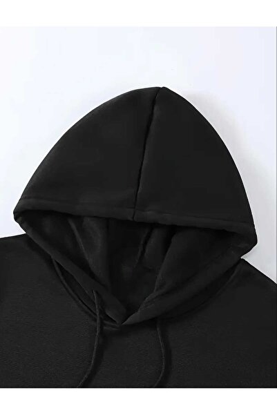 caddekombin Μαύρο φούτερ με κουκούλα Rep Gothic Font με τσέπες και μάλλινη επένδυση