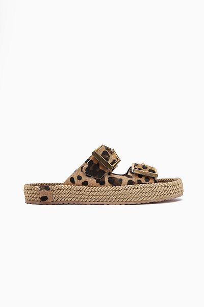Limoya Horia Leopard Patterned Double Striped Knitted Sole Women's Slippers