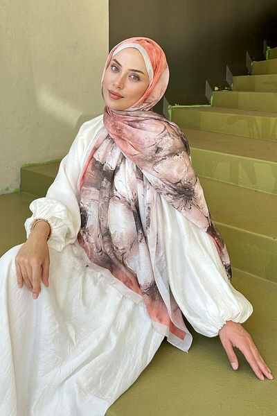 lamelif Bohemian Flower Pattern Soft Shawl Beige