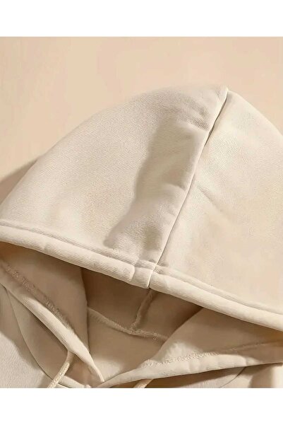 caddekombin Μπλουζάκι με κουκούλα Cherry Lips με στάμπα, με τσέπες και εσωτερικό μάλλινο μπεζ φούτερ