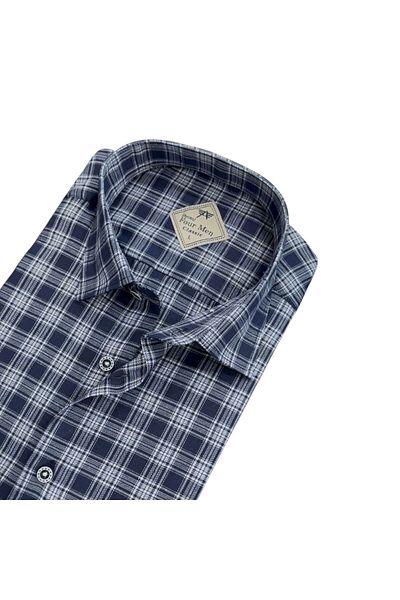 GÖMLEK GALERİSİ Men's Classic Relaxed Fit Plaid Double Pocket Long Sleeve Shirt