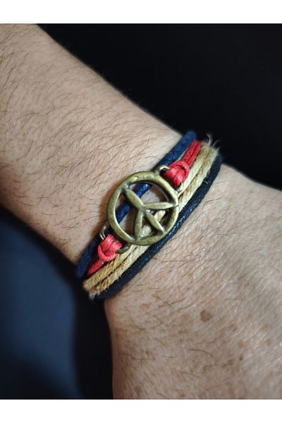 enyatakı Peace Sign Model Original Leather Rope Bracelet