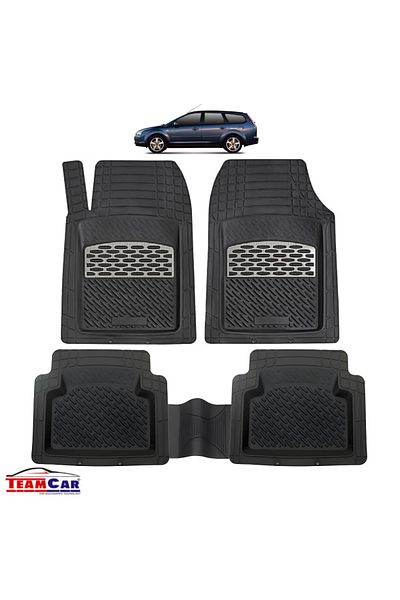 TEAMCAR ® Car Mats Tray Type Compatible Ford Focus Mk2 Combi 5 doors (2004–2011) Silver