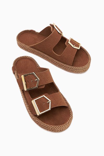 Limoya Horia Tan Double Striped Knitted Sole Women's Slippers
