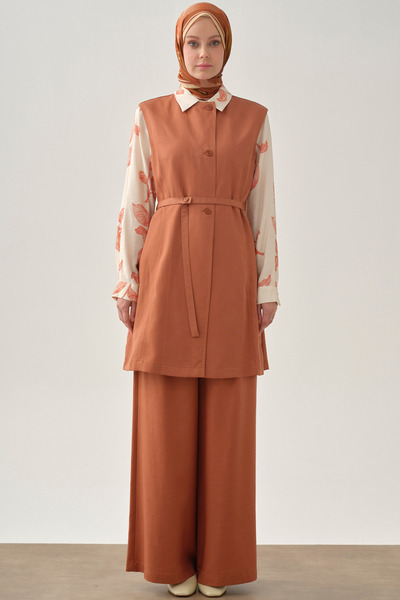 Tuğba Gizli Cepli Pile Detaylı Pantolon - Kiremit