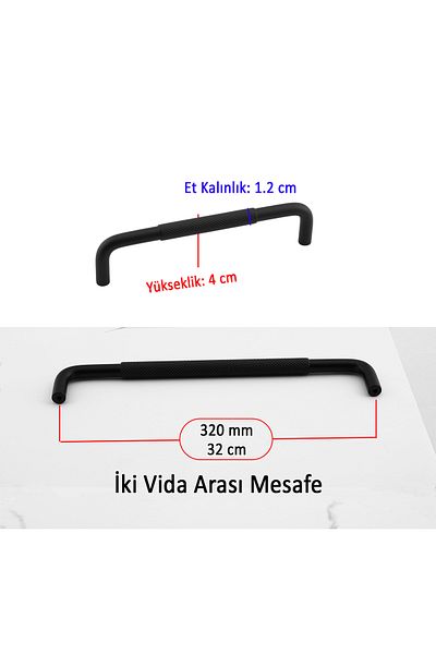 Badem10 Metal Handle 320 mm (32 cm) Serrated Matte Black Furniture Drawer Kitchen Cabinet Cupboard Door Handles