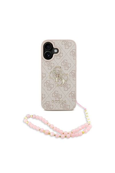 Guess iPhone 16 Uyumlu Kılıf Lisanslı Bilek Askı İpli Metal 4G ve Yazı Logolu...