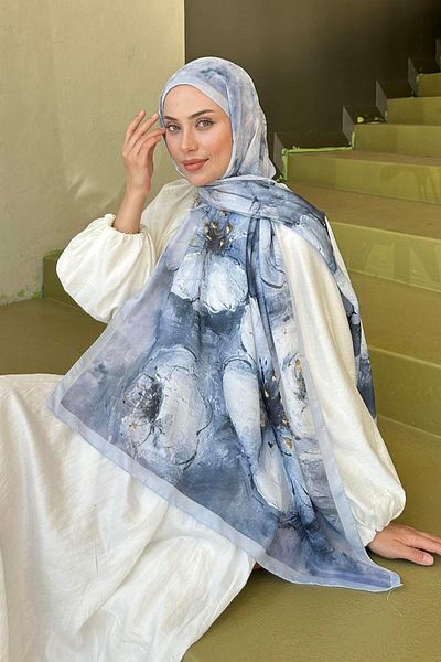 lamelif Bohemian Flower Pattern Soft Shawl Gray