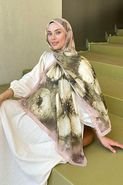 lamelif Bohemian Flower Pattern Soft Shawl Camel