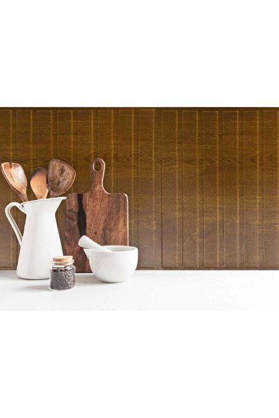 TİNK 3 Boyutlu Duvar Paneli Kabartmalı Lambiri Desen Pvc 41x41 cm/ 6 Adet /1 m² Altın Meşe
