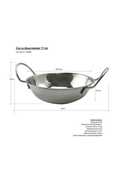 gogiva Basket with two handles, Stainless steel, Ø 17 cm