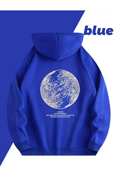 caddekombin Лъвски гръб с печат на гърдите, качулка и джобове, памучна блуза Saks