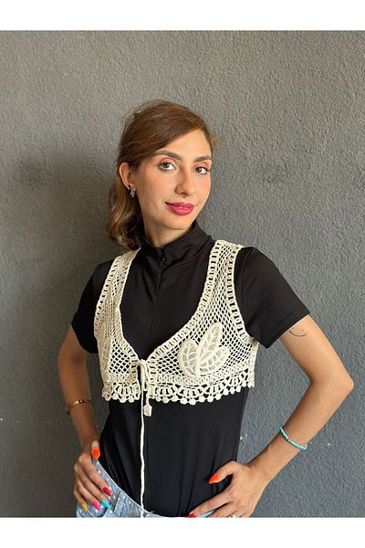 Gönülden Tasarım Lace Embroidery Crop Women's Vest