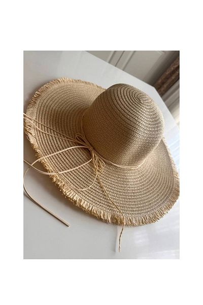 VB Steel Women's Beige Straw Sea Beach Outing Hat with Edge Detail