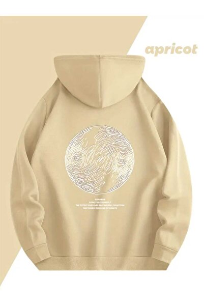 caddekombin Lazarus Back Chest Printed Hooded Pocket Cotton Beige Sweatshirt