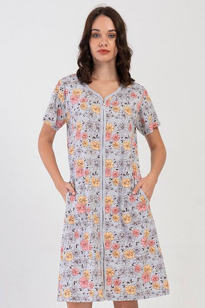 VİENETTA Women's Short Sleeve Zippered Home Dress, 408189