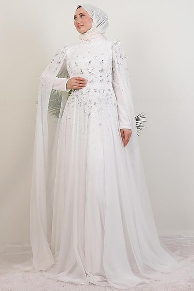 GİYZAMİLA Mina Beaded Evening Dress White