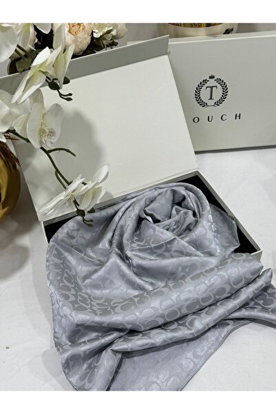 VaVscarfs Coach Ithal Pamuk Jakar Ipek Şal Gri