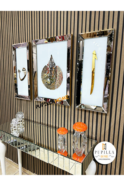 pupillahome ELİF VAV AYETEL KÜRSÜ ÜÇLÜ AYNALI TABLO SET