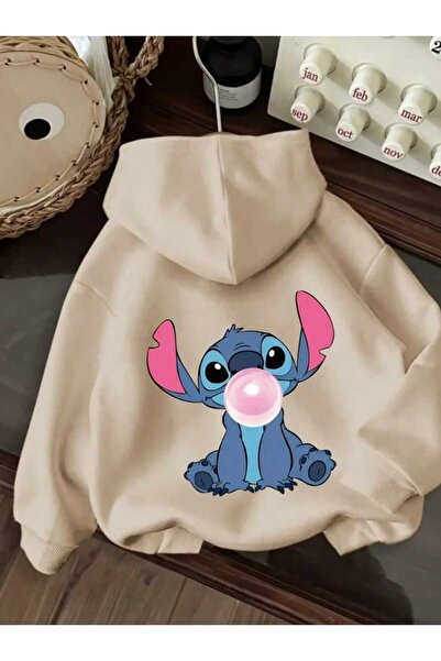 caddekombin Hanorac bej cu glugă, cu imprimeu pe spate, cu buzunare și lână în interior