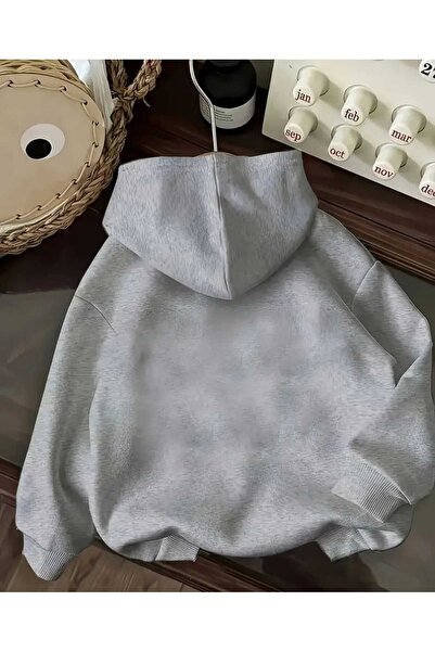 caddekombin Leopárdmintás cseresznyemintás kapucnis pamut szürke pulóver zsebekkel