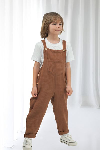 Catz Kids Boy's Brown Muslin Strap Jumpsuit