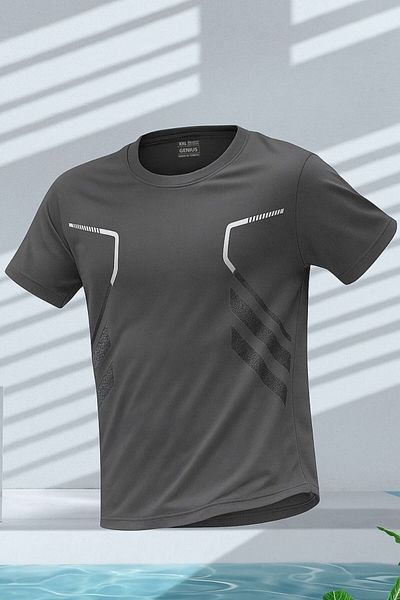 GENIUS STORE Ανδρικό αθλητικό μπλουζάκι προπόνησης γυμναστικής πολυεστέρας Ανδρικό αθλητικό μπλουζάκι STRIPED-TSHIRT