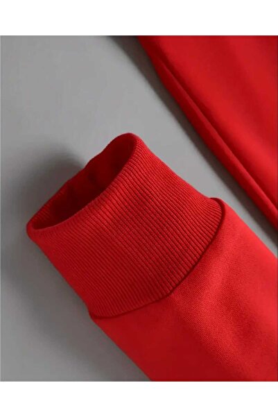 caddekombin Hanorac roșu cu glugă, cu imprimeu de floarea-soarelui, cu buzunare și interior din lână