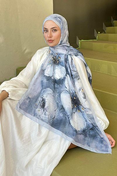 lamelif Bohemian Flower Pattern Soft Shawl Gray