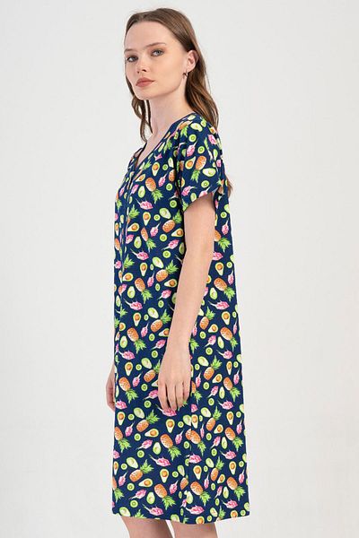 VİENETTA Cotton Women's Plus Size Short Sleeve Zipper Nightgown , 409211