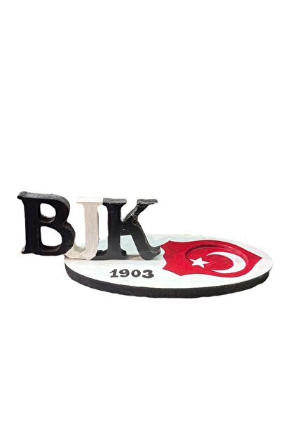 Ahşap Kahve Sunumluk Bjk Yazılı El Yapımı Siyah Beyaz Tek Kişilik