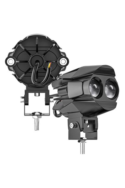 Oto Çizgi Motosiklet Çift Göz Led Lazer Sis Farı Delici Beyaz Sarı Çift Renk 12-80 Volt 2 ADET
