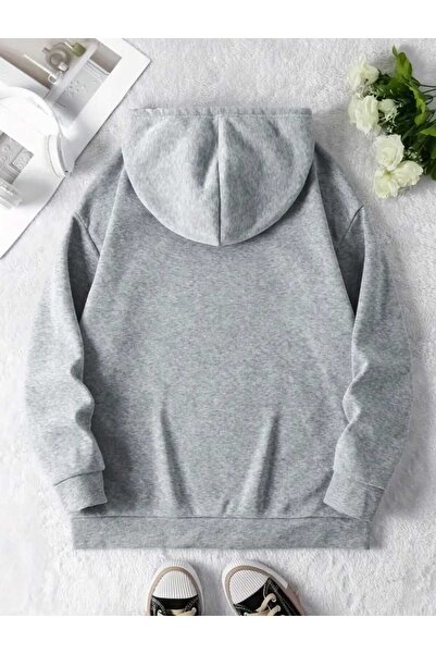 caddekombin Φούτερ με κουκούλα με στάμπα λεοπάρ, βαμβακερό γκρι με τσέπες