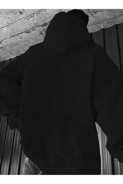 caddekombin Μαύρο φούτερ με κουκούλα με στάμπα Soccer Rythm και μάλλινη επένδυση μέσα