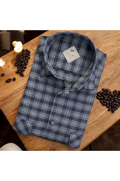 GÖMLEK GALERİSİ Men's Classic Relaxed Fit Plaid Double Pocket Long Sleeve Shirt