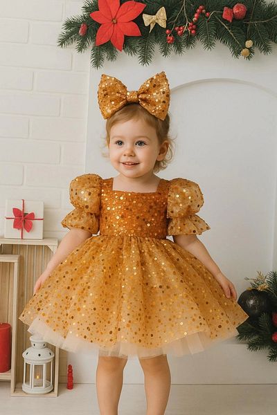 Nissa Orange Stone Black Collar Girl's Dress Evening Dress