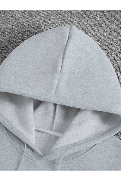 caddekombin Γκρι φούτερ με κουκούλα με λοξή στάμπα του Λος Άντζελες, με μάλλινη επένδυση εσωτερικά