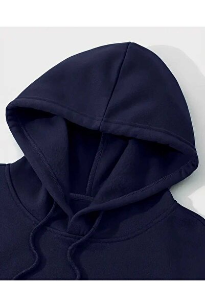 caddekombin Φούτερ με κουκούλα με στάμπα με πολύχρωμα λουλούδια, βαμβακερό μπλε ναυτικό με τσέπες