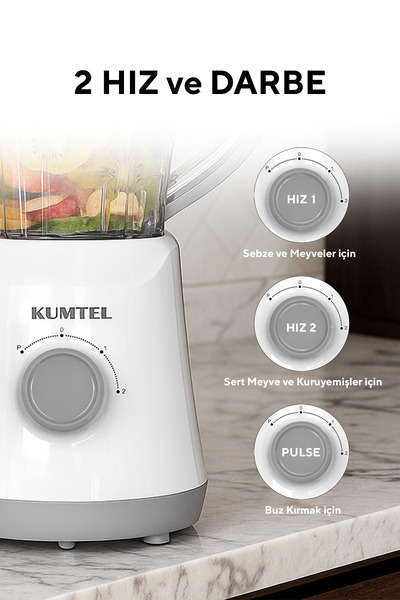 KUMTEL Beyaz Masa Blenderı Cam Sürahili HTB-06