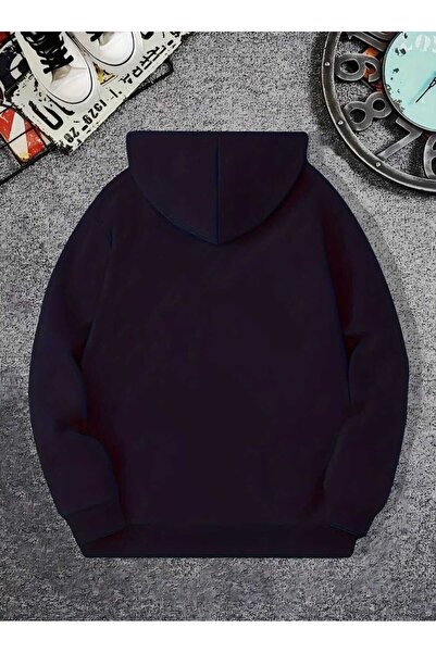 caddekombin Φούτερ με κουκούλα με στάμπα φωτογραφίας, βαμβακερό μπλε ναυτικό με τσέπη