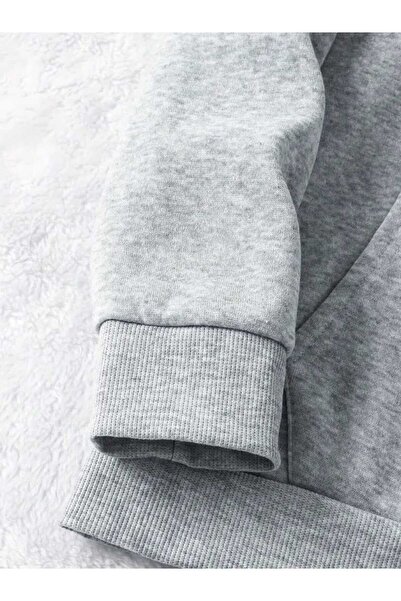 caddekombin Φούτερ με κουκούλα με στάμπα λεοπάρ, βαμβακερό γκρι με τσέπες