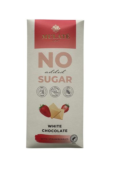 Mulate Chocolate White chocolate Mulate with strawberries, no added sugar, with sweetener, 90 g