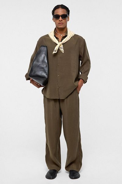 VAMOSCLO Baggy fit modal fabric trousers khaki
