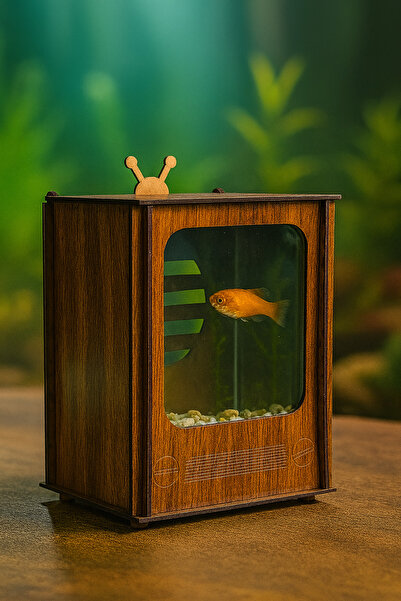 EMSE Mini Ahşap Beta Akvaryum Tv ünitesi Hediyelik Şık tasarım