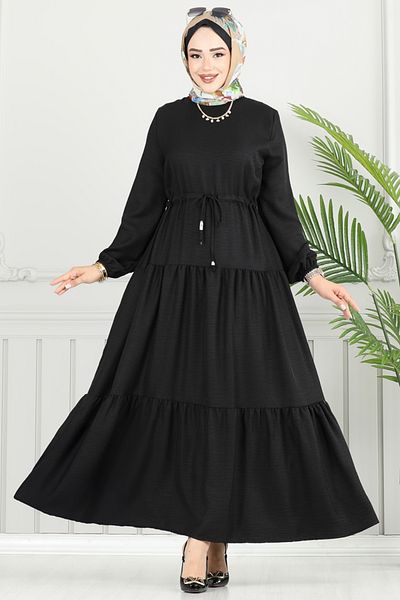 ModaMerve Sofia Dress with Tunnel on the Waist 025Mr1077-M Black