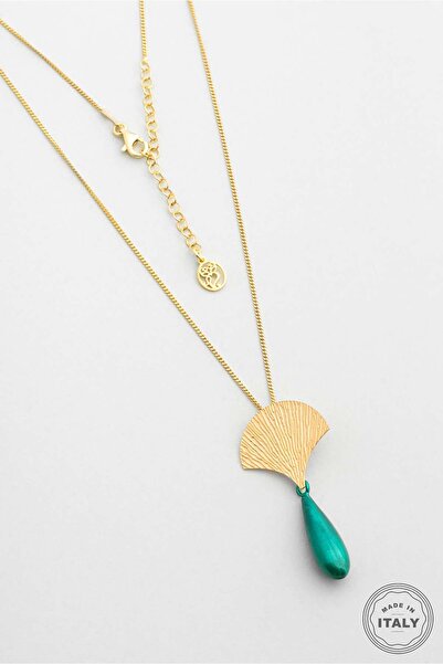 So CHIC... Casablanca Yeşili 18 Ayar Sarı Altın Kaplama 45 Cm Gümüş Kolye