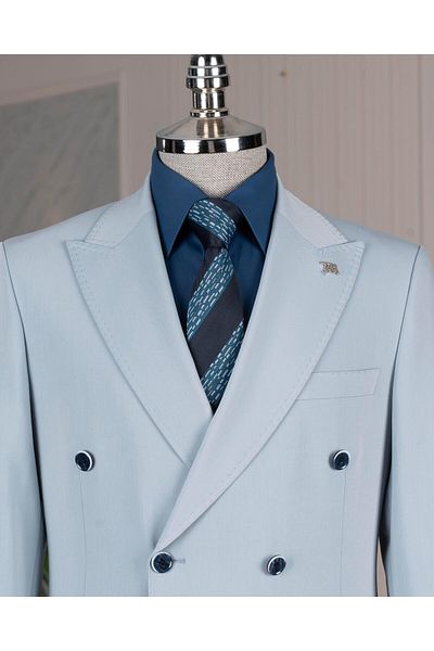TerziAdemAltun Italian Style Double Breasted Jacket Pants Suit Blue T14388